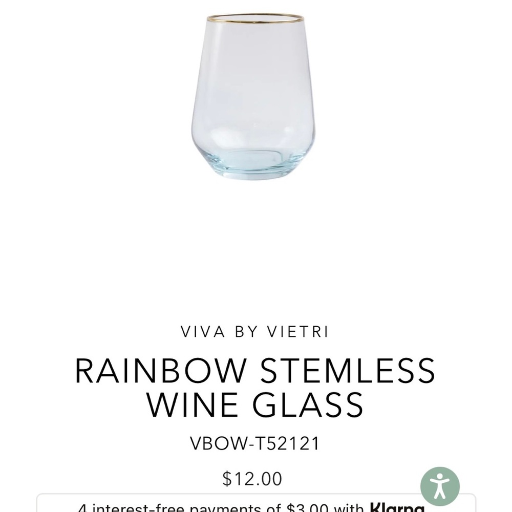 Vietri colored stemless wine glass with gold rim